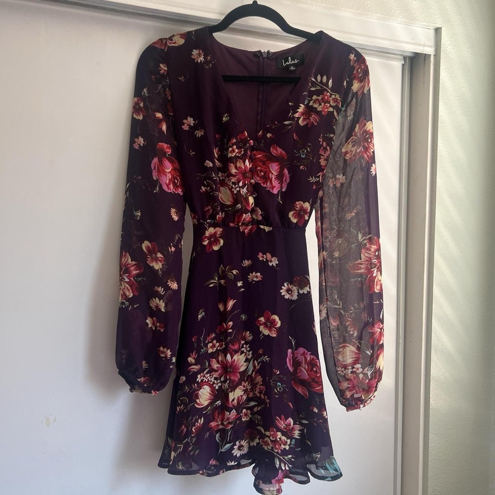 Lulu's Plum Floral Long Sleeve Dress